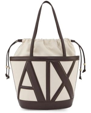 Emporio Armani Embossed-Logo Drawstring Bucket Bag - Metallic
