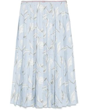 Thom Browne Feather-Print Silk Midi Skirt - Blue