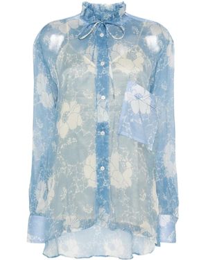 Plan C Floral Silk Shirt - Blue