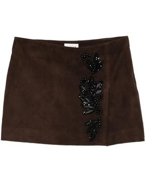 P.A.R.O.S.H. Beaded Suede Mini Skirt - Black