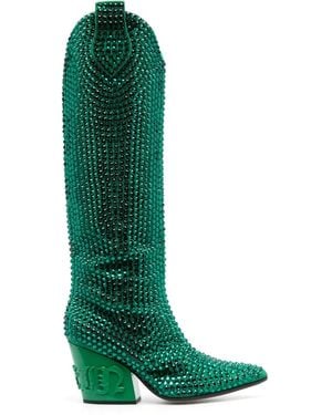 Philipp Plein 75Mm Crystal-Embellished Boots - Green