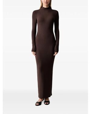 La Mania Fallon Ribbed-Knit High-Neck Maxi Dress - Brown