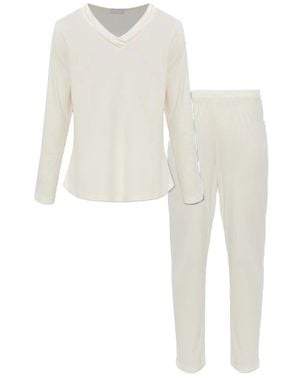 Hanro Tyra Satin-Trim Pyjama Set - White