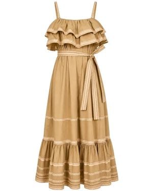 Ulla Johnson Lucian Ruffled Waist-Tie Midi Dress - Metallic