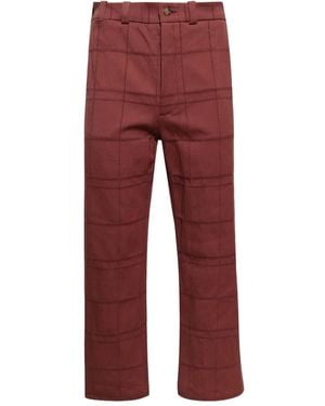 The Elder Statesman Checked Cotton Trousers - Red