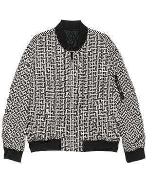 Balmain Chaqueta Bómber Con Monograma Pb - Gris
