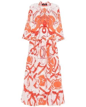 Samantha Sung Ruffled Printed Midi Dress - White