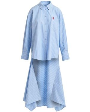 Essentiel Antwerp Striped Asymmetrical-Hem Shirt - Blue