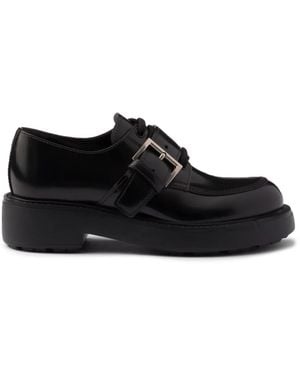 Prada Schnürschuhe Aus Gebürstetem Leder - Schwarz