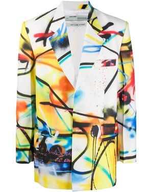 Off-White c/o Virgil Abloh Futura Spray Print Oversized Blazer - Blue