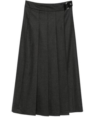 P.A.R.O.S.H. Ludy Pleated Buckle-Fastening Midi Skirt - Black