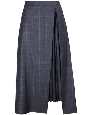 Sibel Saral Windowpane Pleated Maxi Skirt - Blue