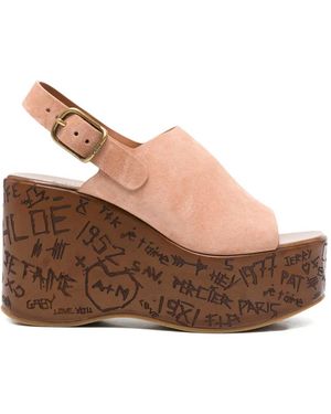 Chloé Maxime Wedge Sandals - Brown