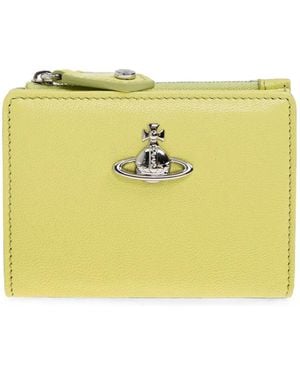 Vivienne Westwood Slim Flap Orb-Plaque Leather Wallet - Yellow