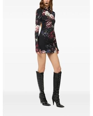 Roberto Cavalli Vestido Corto De Día Con Motivo Floral - Negro