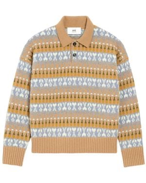 Ami Paris Polo Holiday Capsule de punto Fair Isle - Neutro