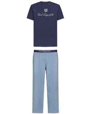 KARL LAGERFELD Logo-Print Pinstripe Pyjamas - Blue