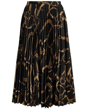 Ralph Lauren Belting-Print Pleated Midi Skirt - Black