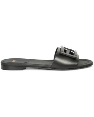 Fendi Baguette Logo-Plaque Leather Sandals - White