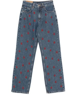 FARM Rio Floral-Embroidered Jeans - Blue