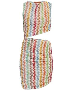 Missoni Zigzag-Knit Cut-Out Mini Dress - White