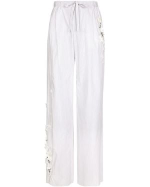 Dolce & Gabbana Floral-Appliqué Cotton Trousers - White