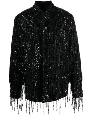 Amiri Sequin-Embellished Straight-Point Collar Shirt - Black