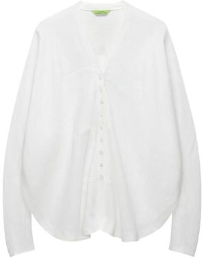Shanghai Tang Blusa Quiet Fortune Con Scollo A V E Abbottonatura - Bianco