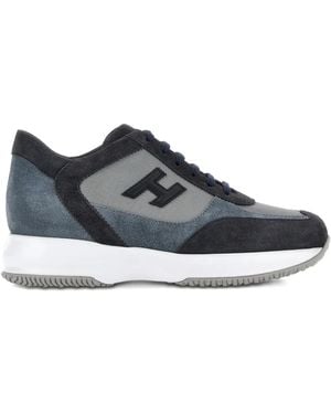 Hogan Suede And Smooth Leather Interactive Trainers With Technical Fabric Inserts - Blue
