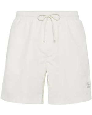 Brunello Cucinelli Logo-Embroidered Swim Shorts - White