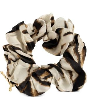 Ganni Leopard-Print Logo-Charm Scrunchie - Metallic