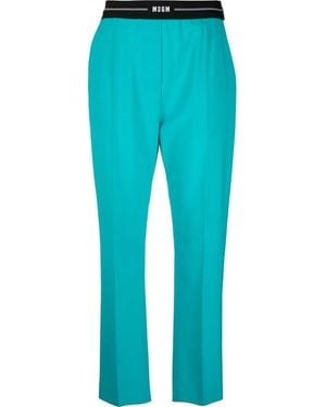 MSGM Logo-Waist Slim Tailored Pants - Blue