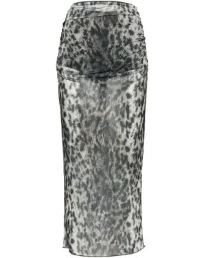 Aniye By Mesh Leopard-print Midi Skirt - グレー