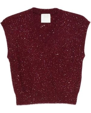 Marella Glitter-embellished V-neck Knitted Top - レッド