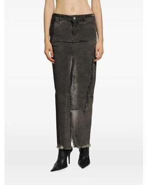 Rick Owens Tower Denim Sliced Midi Skirt - Gray
