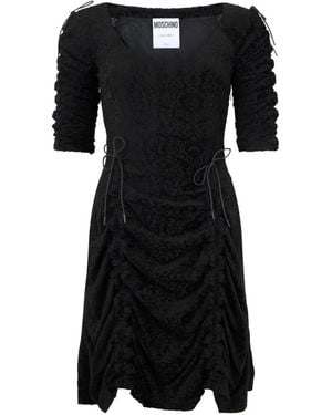 Moschino Ruched-Detail Lace-Patterned Mini Dress - Black