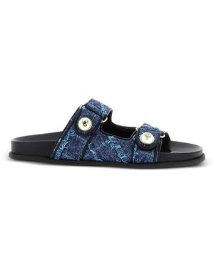Jimmy Choo Fayence Frayed Denim Sandals - Blue