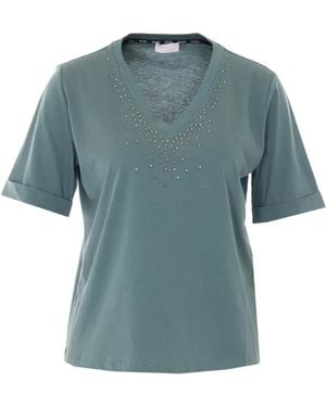 Liu Jo Crystal-Appliqué V-Neck T-Shirt - Blue