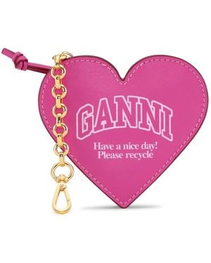 Ganni Funny Heart Logo-Print Purse - Pink