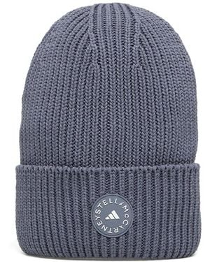 adidas X Stella Mccartney Ribbed Round-Logo Beanie Hat - Blue