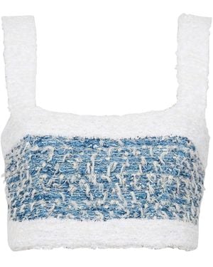 Balmain Tweed Crop Top - Blue