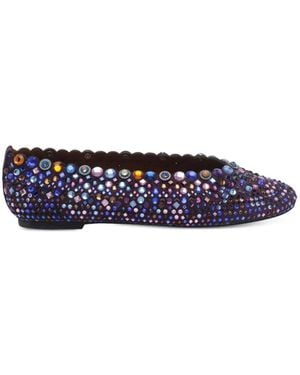 Kurt Geiger Crystal-Embellished Scalloped Ballet Flats - White