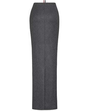 Thom Browne Solid Wool Flannel Pencil Maxi Skirt - Grey