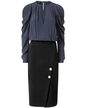 Pinko Puff-Sleeve Button-Detail Midi Dress - Blue