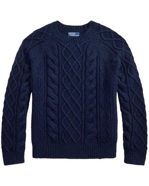 Polo Ralph Lauren Aran-Knit Raglan-Sleeve Sweater - Blue