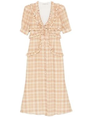 Alessandra Rich Ruffled-Trim Midi Dress - White