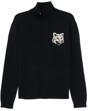 Maison Kitsuné Fox-Intarsia High-Neck Sweater - Black
