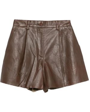 P.A.R.O.S.H. Pleated Leather Shorts - Brown