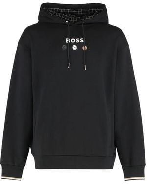 BOSS Logo-Lettering Hoodie - Black