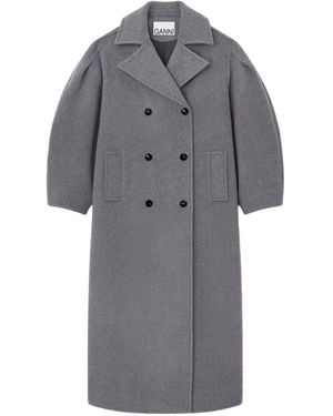 Ganni Balloon-Sleeves Double-Breasted Coat - Grey